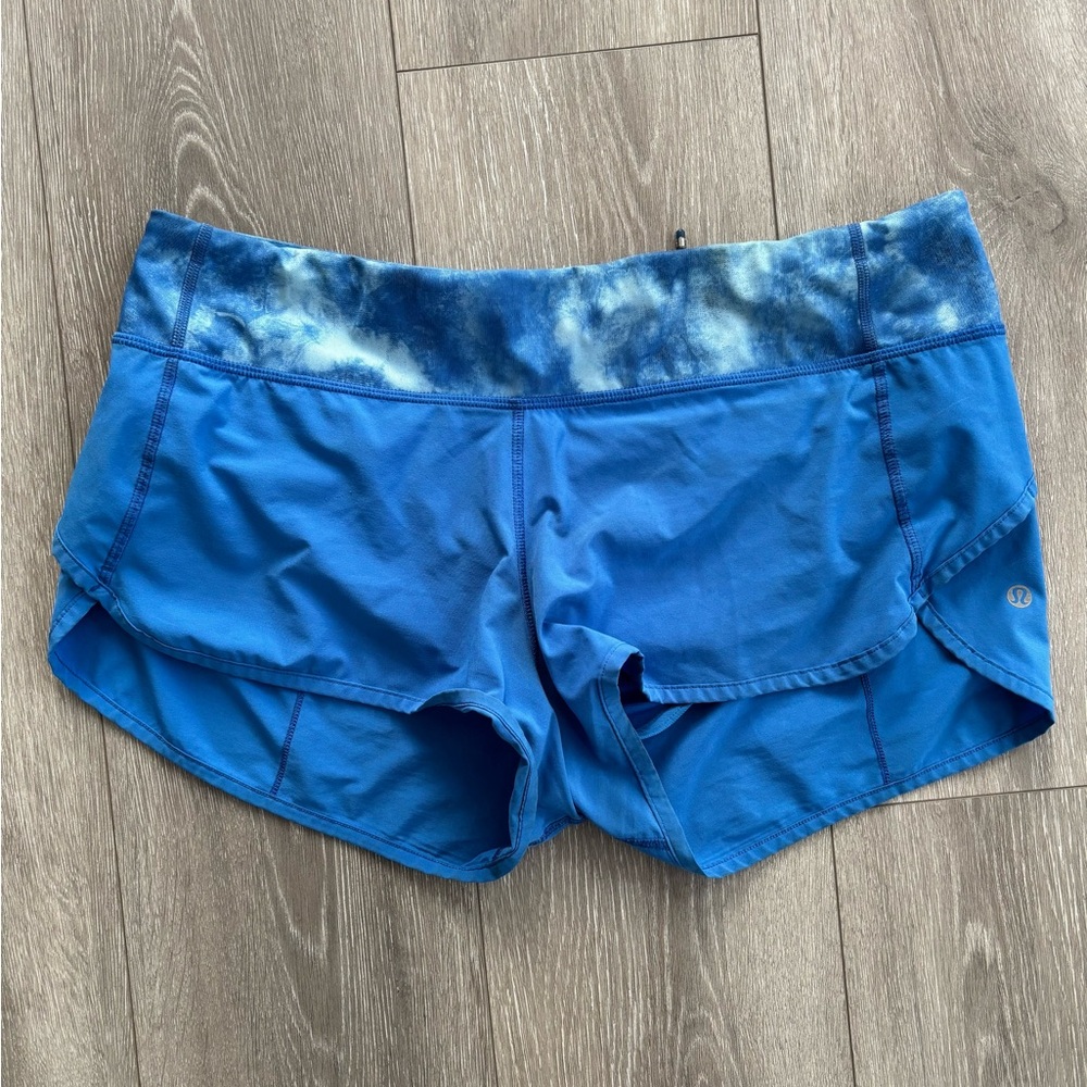 Lululemon Speed Shorts Size 10 Blue Tie Dye Waistband Lined Running Shorts